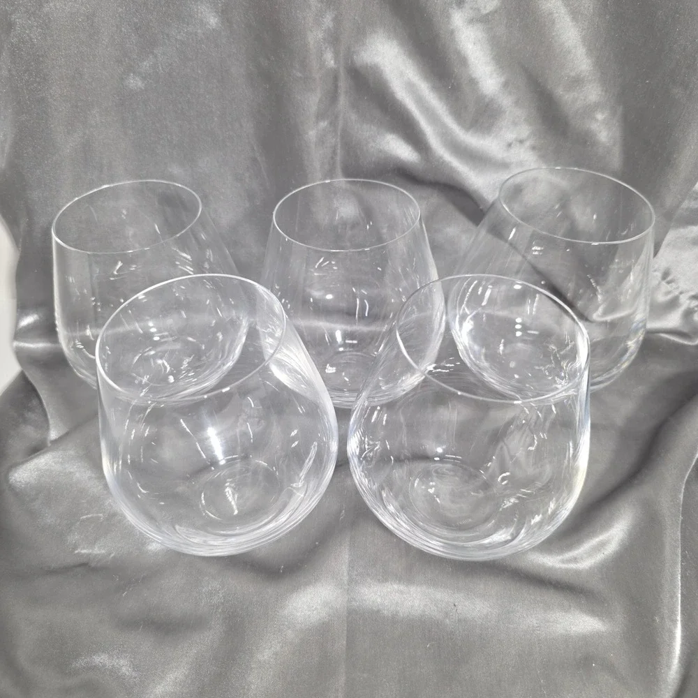 Lenox Stemless Wine Glasses Set of 5 Clear Glass Teardrop Barware 4.5 inch